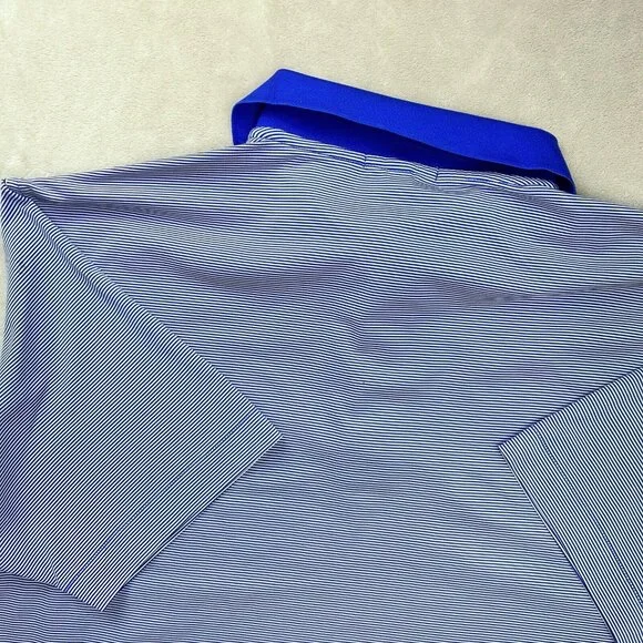 Peter Millar Summer Comfort Mens Medium Striped Polo Blue White Breathable - Picture 9 of 11